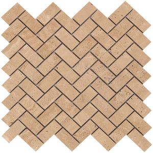 2,3x4,8x1 cm Medium Travertine Honed Herringbone Mosaic