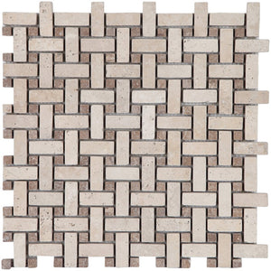 1x1-1,5x3,9x1 cm Classic-Noce Travertine Tumbled Basketweave Mosaic