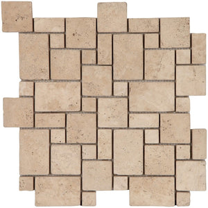 2,3x2,3-2,3x4,8-4,8x4,8-4,8x7,4x1 cm Classic Travertin Tumbled Pattern Mosaic