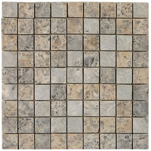 3,5x3,5x1 cm Silver Travertine Tumbled Mosaic