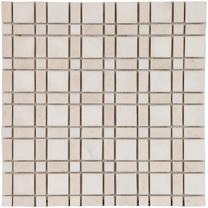 3,2x3,2-1,5x3,2-1,5x1,5x1 cm Beige-White Marble Tumbled Plaids Mosaic