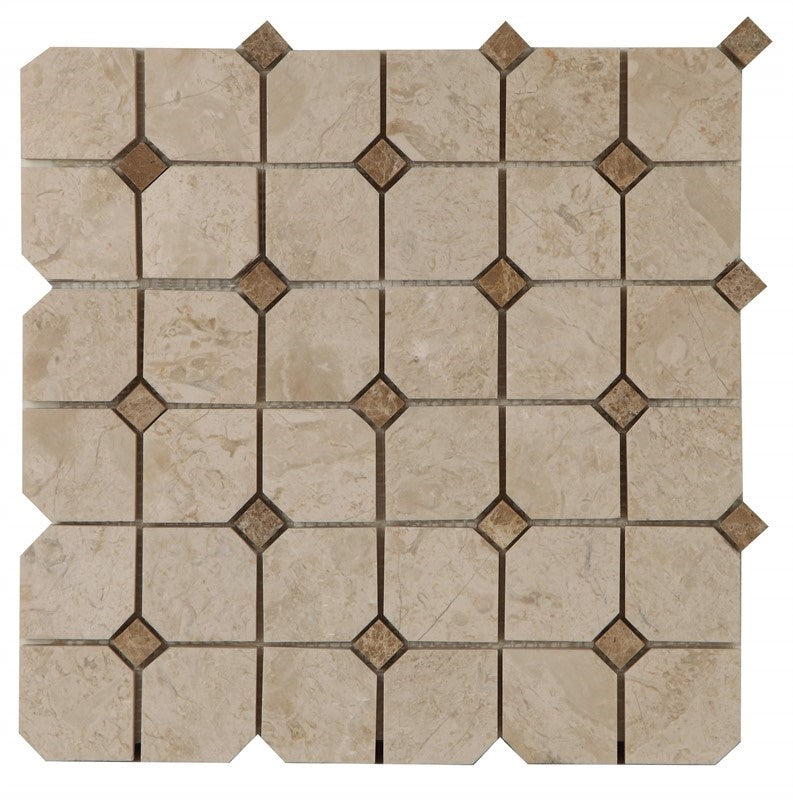 1,5x1,5x4,8x1 cm Beige-Light Emperador Polished Octagon Mosaic