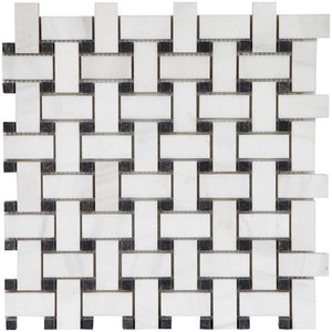 1x1-2,3x4,8x1 cm White-Black Marble Polished Basketweave Mosaic