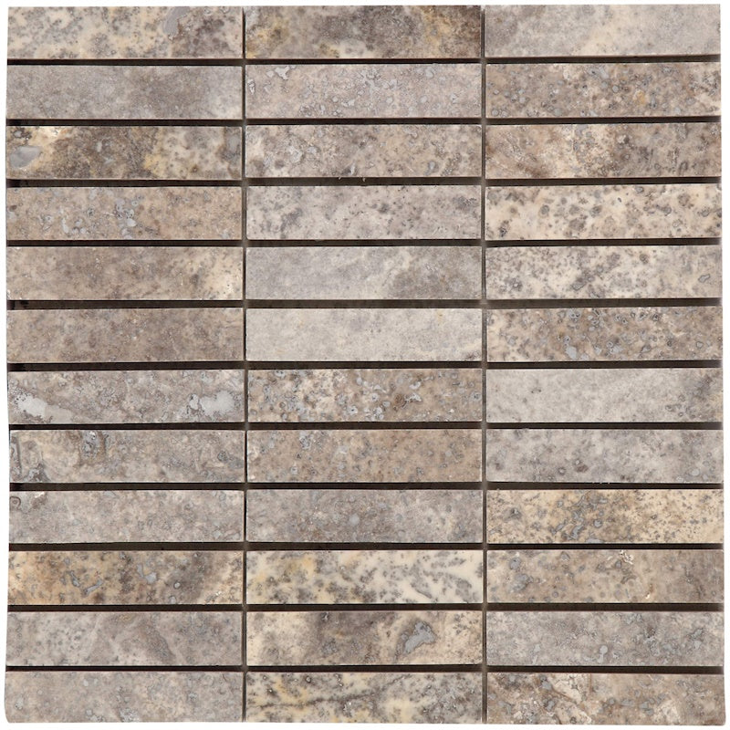 2,5x10x1 cm Silver Travertine Honed Mosaic