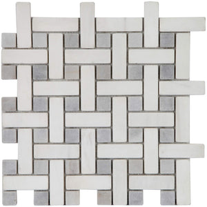 1x1 x 2,3x 4,8 x 1 cm White-Black Marble Polished Basketweave Mosaic