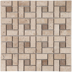 2,3x4,8-2,3x2,3x1 cm Classic-Noce Travertine Tumbled Target Mosaic